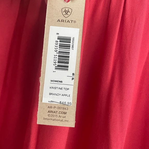 Ariat Kristine Top Brandy Apple Size Small Embroidered Western Flare Sleeve Boho - Picture 5 of 10